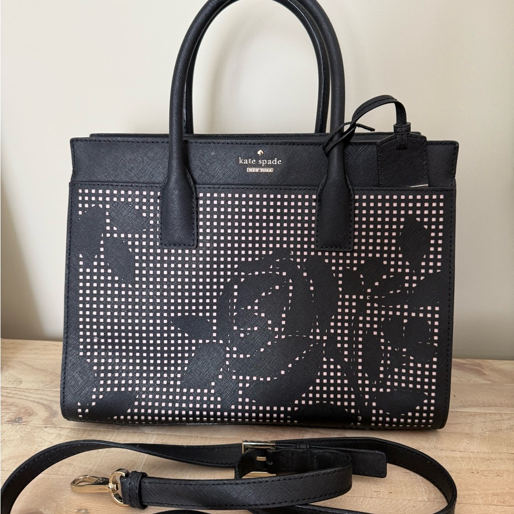 Kate Spade Black and Pink Rose Satchel